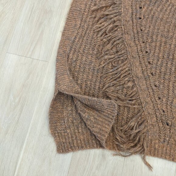 Anthropologie Women's Marled Fringe Poncho ONESIZE Bronze Knit Frontier Boho - Picture 10 of 12